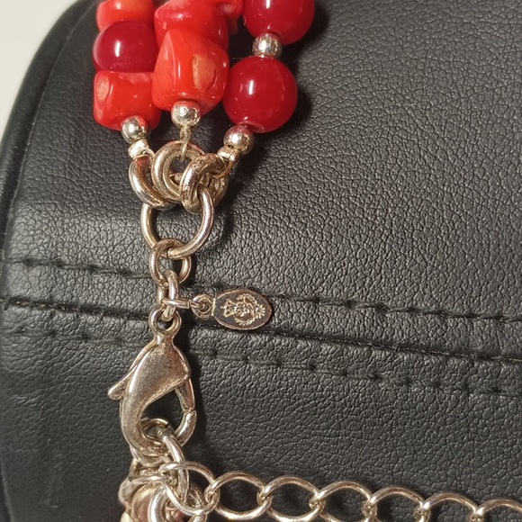 Red Beaded Necklace with Silver Accents - Picture 2 of 3